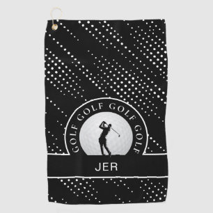Custom Male Golfer Silhouette Pattern Black White Golf Towel