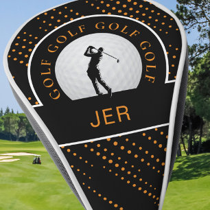 Custom Male Golfer Simple Modern Cute Black Orange Golf Head Cover