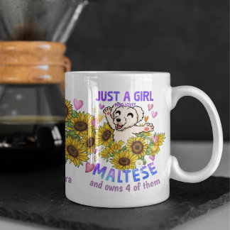 Custom Maltese Lover Sunflower Trainer Floral Coffee Mug