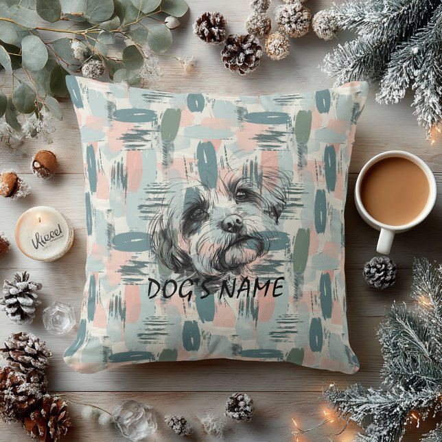 Custom Maltese Portrait Pillow Abstract Pattern (Creator Uploaded)