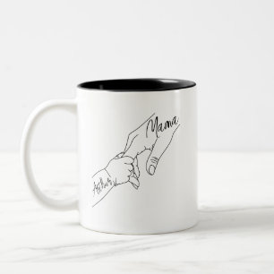 Custom Mama And Kids Holding Hands personalised Two-Tone Coffee Mug