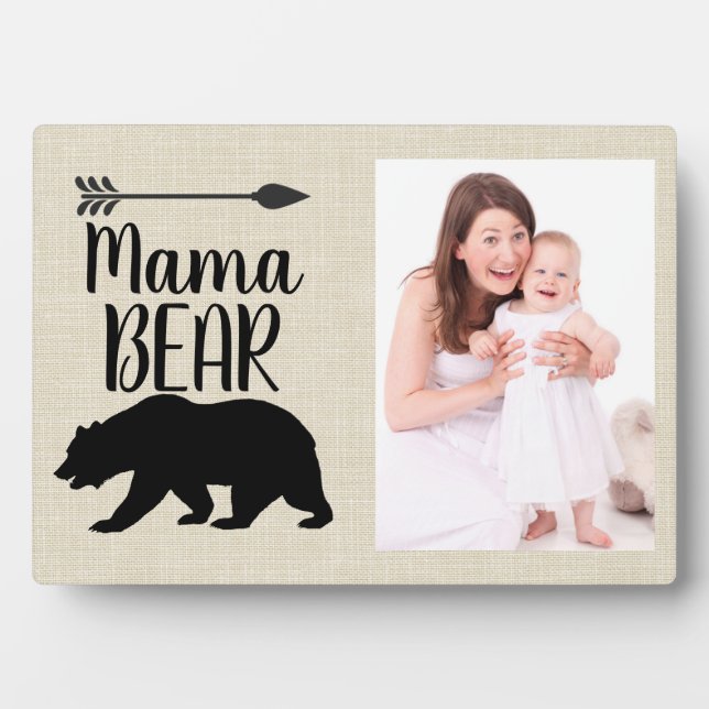 Custom Mama Bear Burlap Photo Frame Plaque (Front)