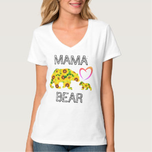 Custom MAMA BEAR Sunflowers Mum Women Deep V-neck T-Shirt