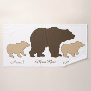 Custom Mama Bear With 2 Kid Names Mothers Day Gift Bath Towel