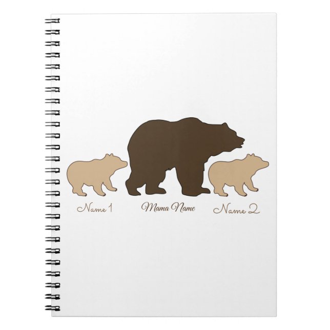 Custom Mama Bear With 2 Kid Names Mothers Day Gift Notebook (Front)