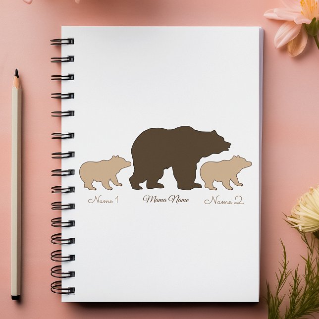 Custom Mama Bear With 2 Kid Names Mothers Day Gift Notebook (Creator Uploaded)