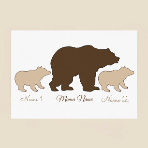 Custom Mama Bear With 2 Kid Names Mothers Day Gift Poster