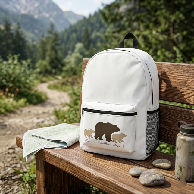 Custom Mama Bear With 2 Kid Names Mothers Day Gift Printed Backpack (Creator Uploaded)