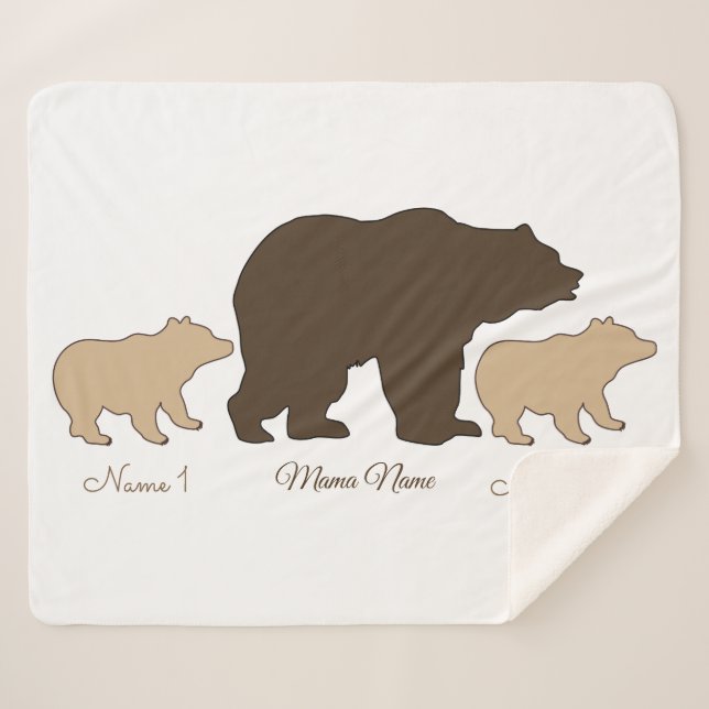 Custom Mama Bear With 2 Kid Names Mothers Day Gift Sherpa Blanket (Front (Horizontal))