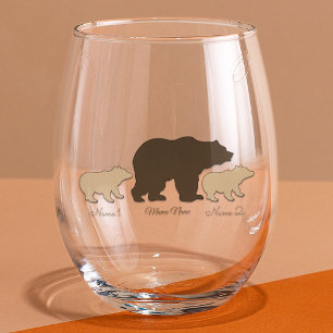 Custom Mama Bear With 2 Kid Names Mothers Day Gift Stemless Wine Glass