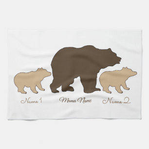 Custom Mama Bear With 2 Kid Names Mothers Day Gift Tea Towel