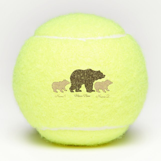 Custom Mama Bear With 2 Kid Names Mothers Day Gift Tennis Balls (Front)