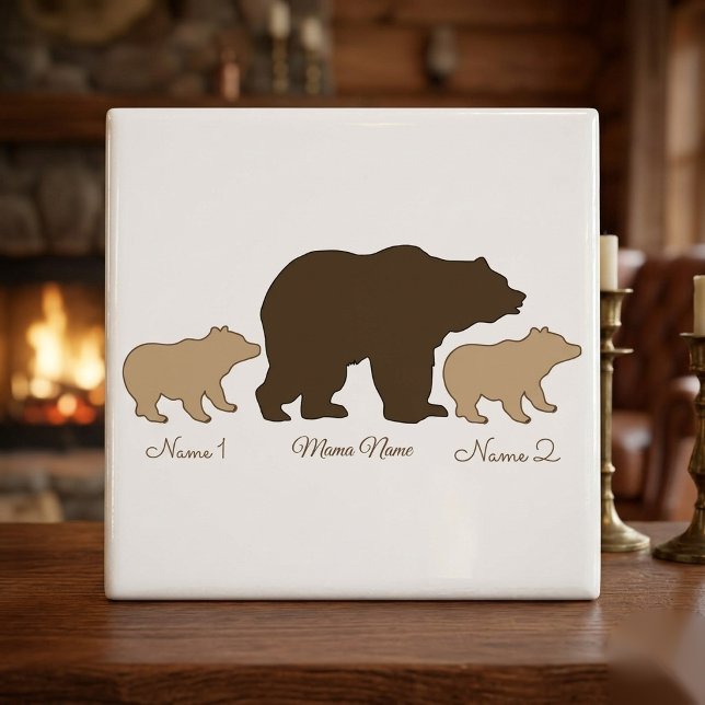 Custom Mama Bear With 2 Kid Names Mothers Day Gift Tile (Creator Uploaded)