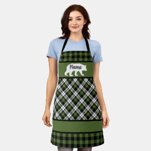 Custom Mama Papa Bear Green Black Buffalo Checks Apron