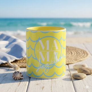 Custom MAMA Script Name Yellow Blue Scallop Mug