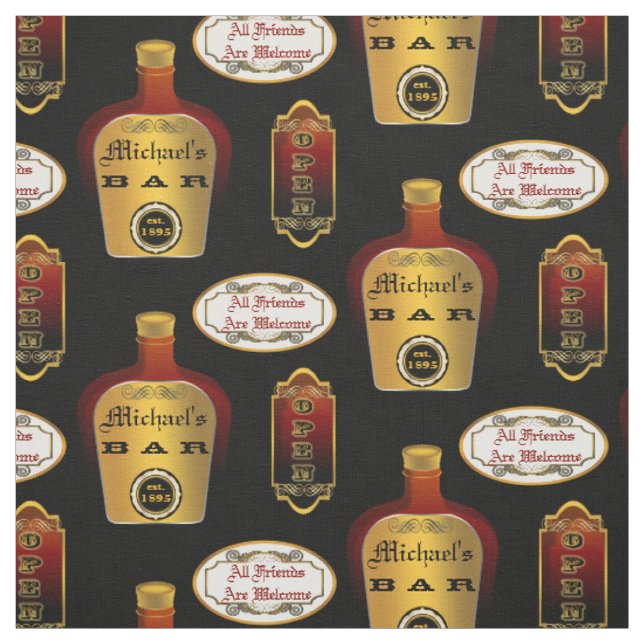 Custom Man Cave Liquor Bottle Bar Open Pattern Fabric (Swatch)