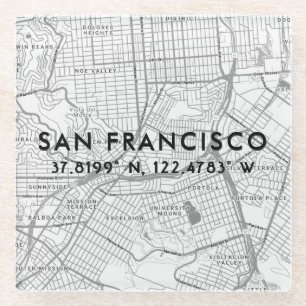 Custom Map & Coordinates Template San Francisco Glass Coaster