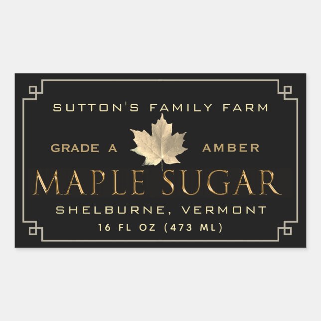 Custom Maple Sugar Black & Gold Border v1 Rectangular Sticker (Front)
