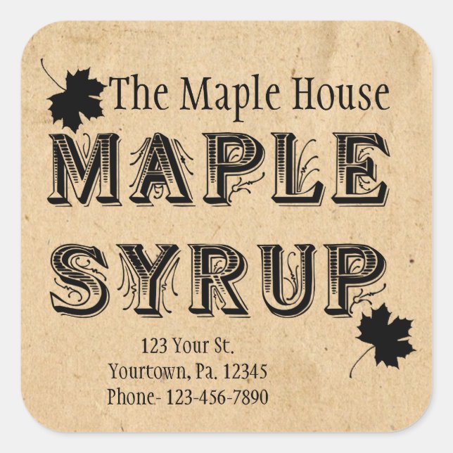 Custom Maple Syrup Square Business Sticker (Front)