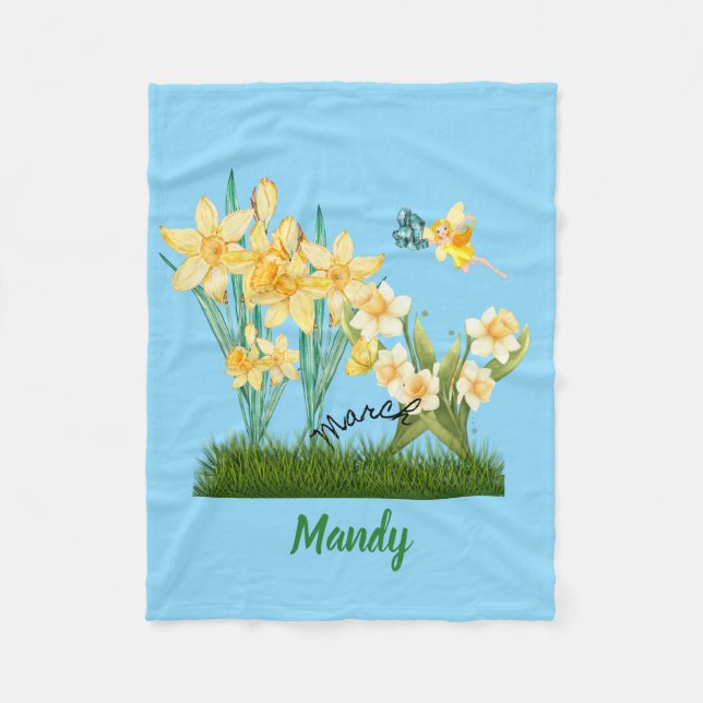 Custom Mar Birth Flowers & Stone Fleece Blanket (Front)