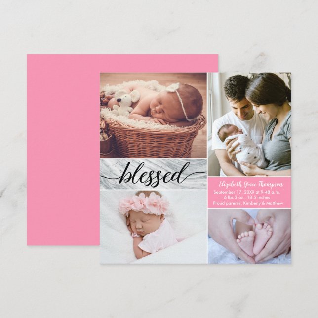 Custom Marble Pink Blessed Photo collage Baby Girl (Front/Back)