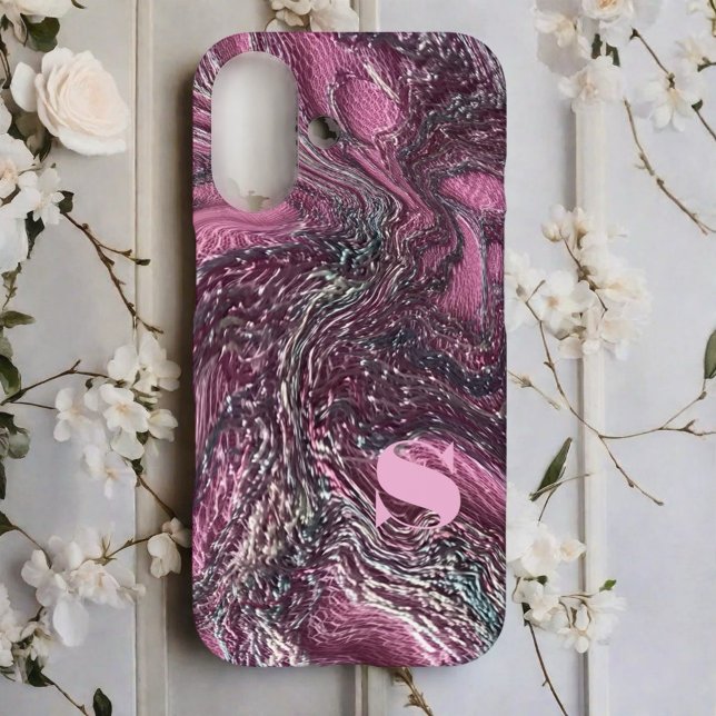 Custom marble pink stylish swirl embroidery chic Case-Mate iPhone case (Creator Uploaded)