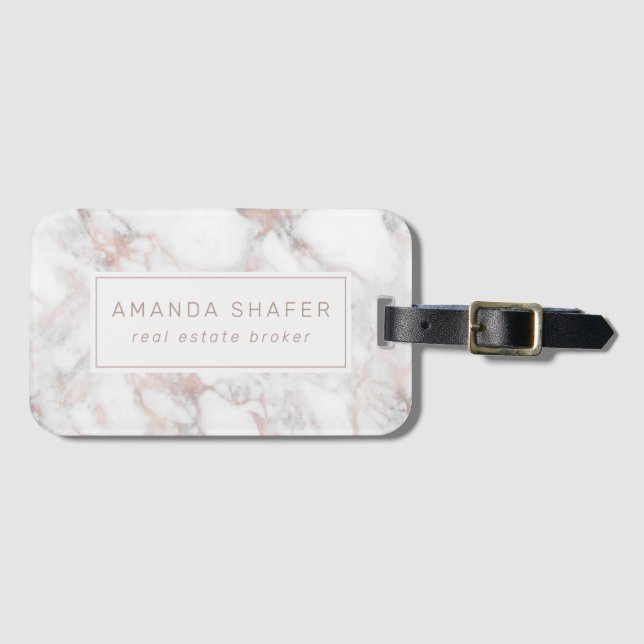Custom marble rose gold luggage tag (Front Horizontal)