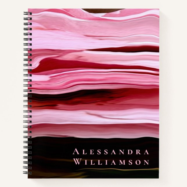 Custom Marble Stripes Pink Burgundy Abstract Ombre Notebook (Front)