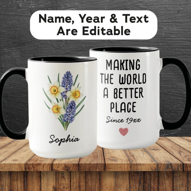 Custom March Birth Flower - Personalised Name Mug (Creator Uploaded)