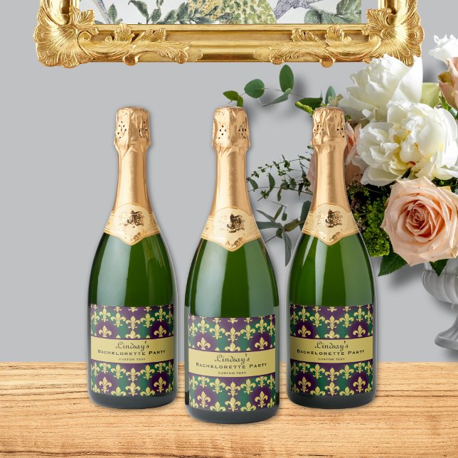Custom Mardi Gras Bachelorette Party Sparkling Wine Label (Creator Uploaded)