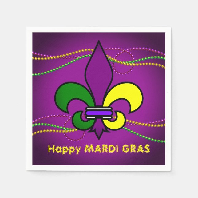 Custom MARDI GRAS Fleur de Lis Disposable Cocktail Napkin (Front)