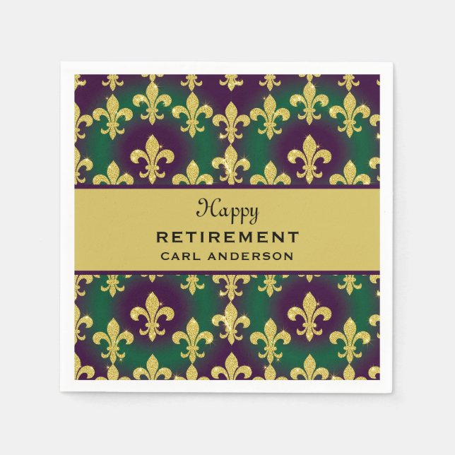 Custom Mardi Gras Retirement Party Napkin (Front)