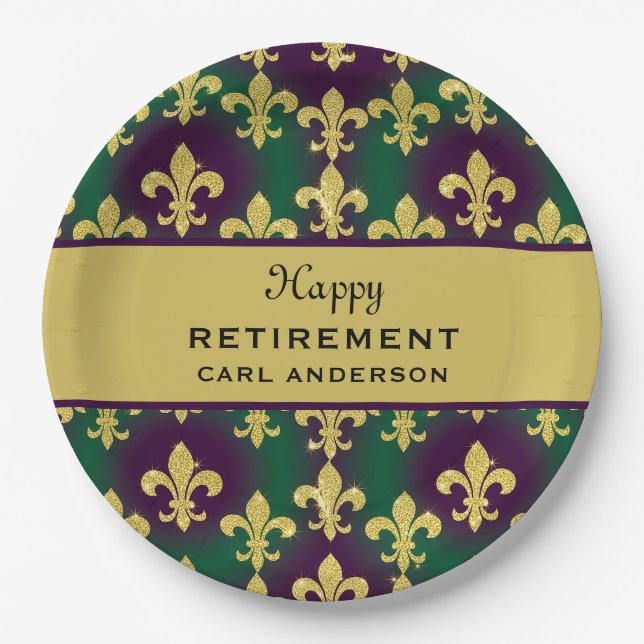 Custom Mardi Gras Retirement Party Paper Plate (Front)