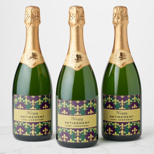 Custom Mardi Gras Retirement Party Sparkling Wine Label (Bottles)