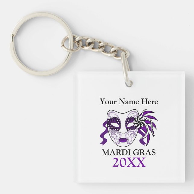 Custom Mardi Gras with a festival mask Key Ring (Front)