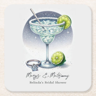Custom Margs & Matrimony Bridal Shower Square Paper Coaster