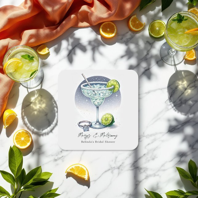 Custom Margs & Matrimony Bridal Shower Square Paper Coaster (Custom Margs & Matrimony Bridal Shower Square Paper Coaster)