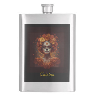 Custom Marigold Catrina Día de los Muertos Hip Flask