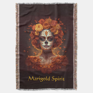 Custom Marigold Catrina Día de los Muertos Throw Blanket