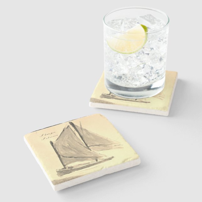 Custom Marine Coaster- Old Sharpie Schooner  Stone Coaster (Side)