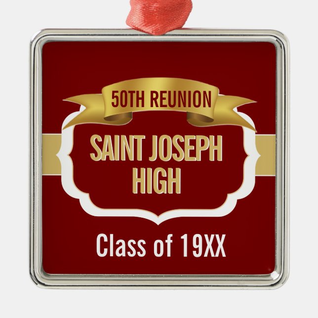Custom Maroon 50th Class Reunion  Metal Tree Decoration (Front)