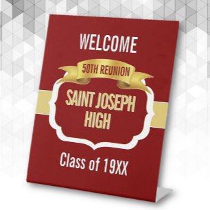Custom Maroon 50th Class Reunion  Pedestal Sign