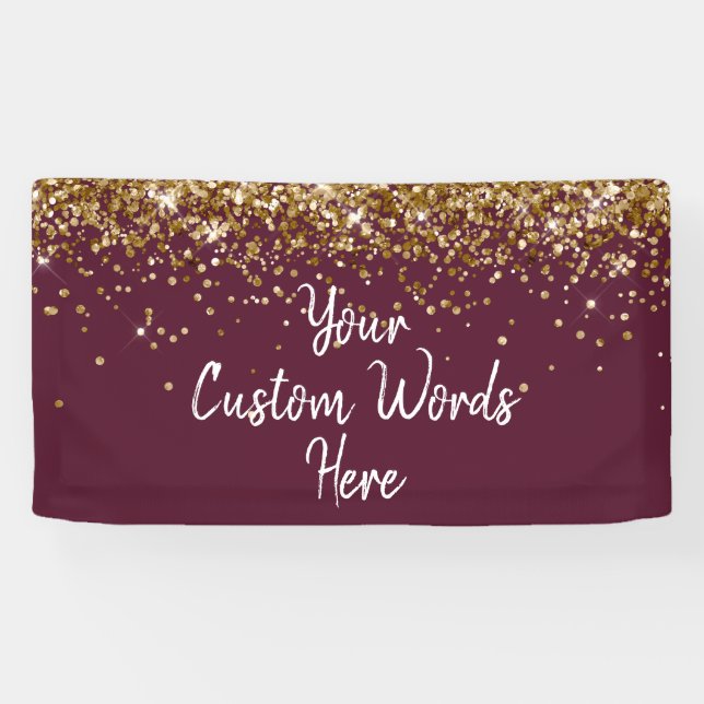 Custom Maroon and Gold Birthday Party Photo Booth Banner (Horizontal)