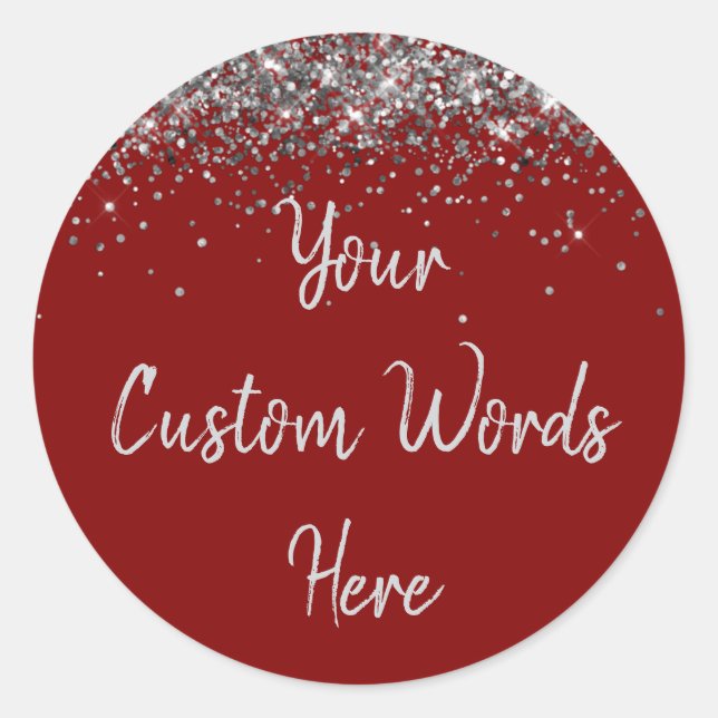 Custom Maroon and Silver Birthday Party Favour Classic Round Sticker (Front)