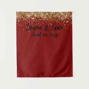 Custom Maroon Black Gold Wedding Photo Booth Prop Tapestry