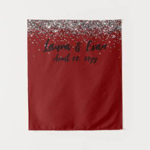 Custom Maroon Black Silver Wedding Photobooth Prop Tapestry