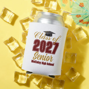 Custom Maroon Gold Class of 2027 Senior Can Cooler