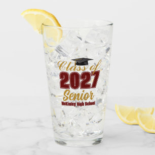 Custom Maroon Gold Class of 2027 Senior Glass