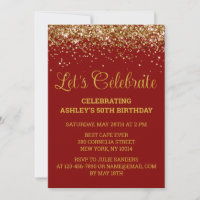 Custom Maroon & Gold Glitter 50th Birthday Party