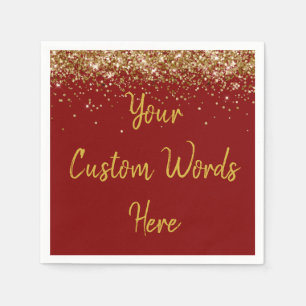 Custom Maroon & Gold Glitter Birthday Party Favor Napkin